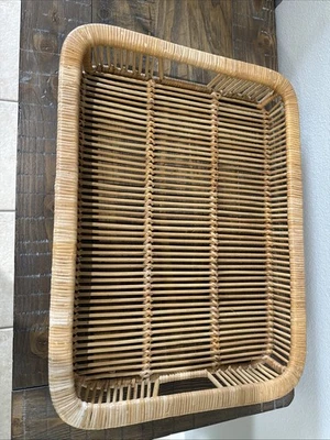 Bandeja para servir MCM danesa de ratán Artek 1960 moderna elegante boho bambú vintage Foto 1 de 4