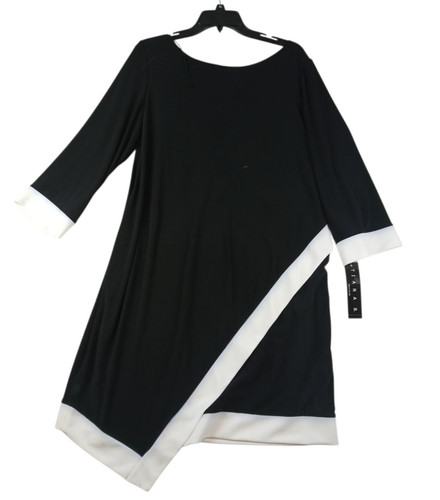 VETEMENTS Abito donna Tiana B nero bianco midi poli spandex elasticizzato vestito carriera taglia 16W