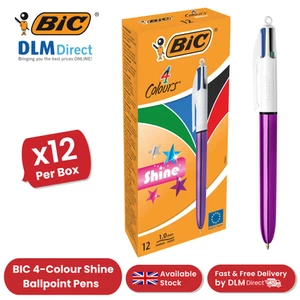 Bic 4 Colour Shine Ballpoint Pens - Metallic Purple 1.0mm Medium Tip - Box of 12 - Picture 1 of 7