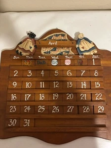 Vintage Perpetual Wooden Blocks Calendar Folk Art Solid Wood Hand Painted Girls - Picture 1 of 7