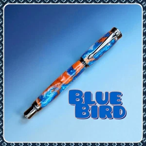 Handgefertigter BLUEBIRD blau/orange Füllfederhalter, für Schriftsteller, Journalisten, Geschenke - Bild 1 von 5
