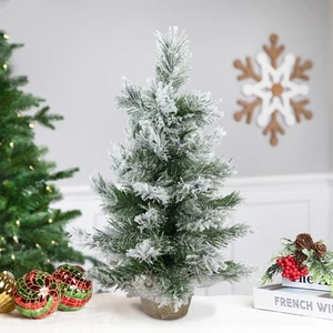 Flocked Pine Medium Artificial Christmas Tree in Burlap Base - 18" - Unlit - Picture 1 of 5