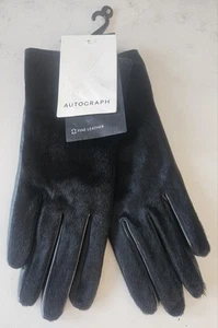 Damenhandschuhe M&S Autograph schwarz Leder & Kunsthaar - Größe S - Bild 1 von 5