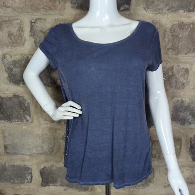 Crosby  Shirt Blue Woman's Size Medium Sequin Panels Short Sleeve Stone Wash - Image 1 of 4
