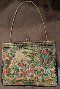 Vintage Micro Petit Point Floral Tapestry Embroidered Purse Bag - Bild 1 von 4