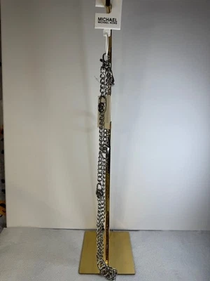 Cinturón Michael Kors Cadena Plateada S/M - MK Logo Medallón Metal Bordillo Cintura Acc Foto 1 de 4