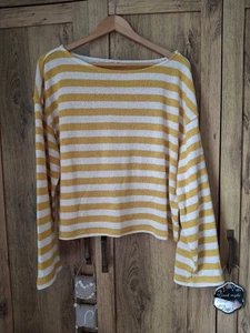 H&M Womens Yellow & White Stripe Boxy Boucle Style Knit Top Size Large - Picture 1 of 4