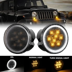 For Jeep Wrangler JK 2007-2018 LED Amber Turn Signal Light Black Lens DRL Lamp - Picture 1 of 12