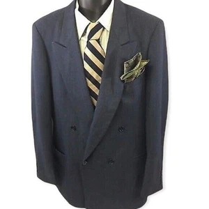 Hardy Amies Sport Coat 42L Blue Navy Double Breasted Tailored Classic Blazer - Picture 1 of 8