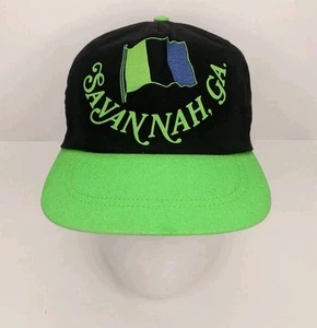 Vintage Savannah Georgia Snapback Trucker Hat Cap Black Neon Green 90s GA - Picture 1 of 6