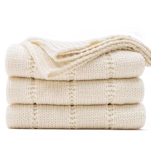 Cable Knit Cream White Throw Blanket for Couch, Super Soft Warm Cozy Decorati... - Picture 1 of 7