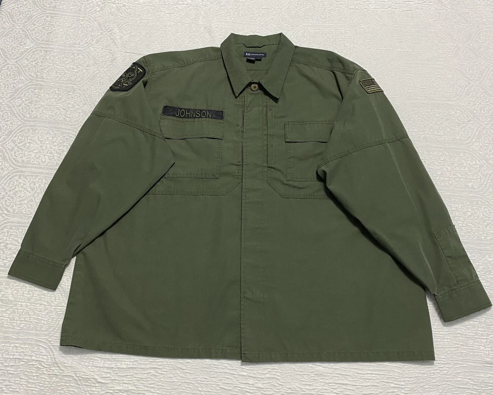 5.11 Tactical Series Shirt Mens 2XL Green FIAT SWAT Uniform Patch Long Sleeve - Image 1 of 4