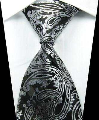 Hot! Classic Paisley Black White JACQUARD WOVEN 100% Silk Men's Tie Necktie • 9.99€