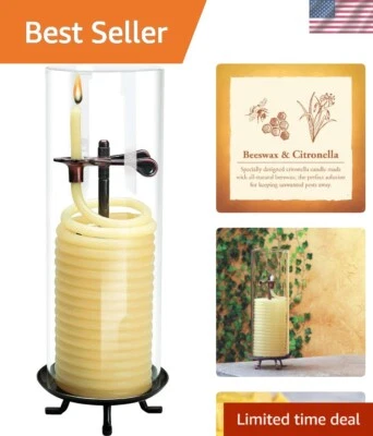 80-Hour Citronella Candle, Glass Cylinder, Eco-friendly Natural Beeswax with ... - Image 1 of 4