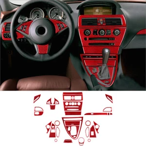 33Pcs Red Carbon Fiber Full Interior Kit Cover Trim For BMW 6Series E63 E64 - Foto 1 di 12