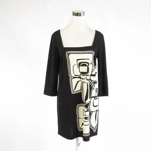 Black white geometric TIBI stretch 3/4 sleeve shift dress M - Picture 1 of 8