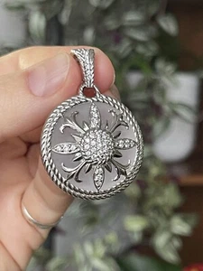 Judith Ripka 925 Silver CZ Frosted Quartz Round Pendant Enhancer - Picture 1 of 8