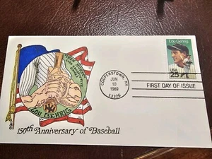 USPS Fdc # 2417 Rare Gassen Hand Painted Lou Gehrig 25c 150th Anniv Baseball - Picture 1 of 5