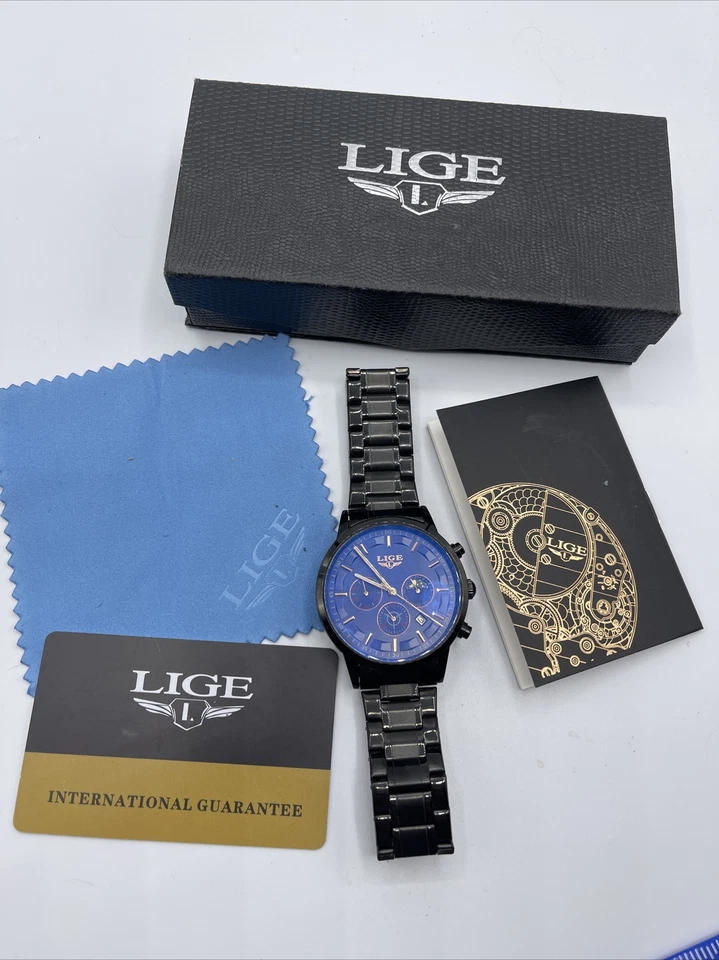 LIGE MENS WATCH "FOR DREAM" 1853 STAINLESS STEEL MOONPHASE WR CHRONOGRAPH