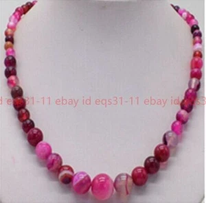 6-14mm Natural Pink Striped Agate Round Gemstone Beads Jewelry Necklace 17''/18" - Picture 1 of 12