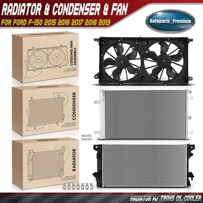 Radiador y condensador de CA y ventilador de refrigeración doble con cubierta para Ford F-150 2015-2019 Foto 1 de 4