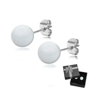 1 Paar elegante Keramik Ohrstecker weiß Perlenoptik Damen Ceramic Ohrringe rund - Bild 1 von 4