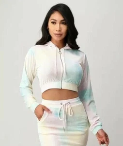 Women Tie Dye Cropped Zip Up Hoodie Multicolor Large - Picture 1 of 5