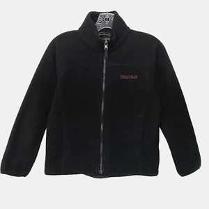 MARMOT Kids Full Zip Fleece Jacket Black Pink Logo Pockets Size L (10-12) - Picture 1 of 10