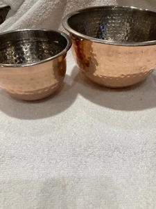 Copper Hammered Stainless Steel Nesting Mix and Serve Bowls Pair Of Two - Picture 1 of 12