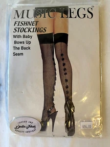 MUSIC LEGS FISHNET & BOWS UP THE BACK..THIGH HIGH..STOCKINGS..ONE SIZE REGULAR - Picture 1 of 3