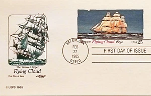US FDC #UX107 Artmaster 1985 Salem MA Clipper Tall Ship Flying Cloud Postal Card - Picture 1 of 2