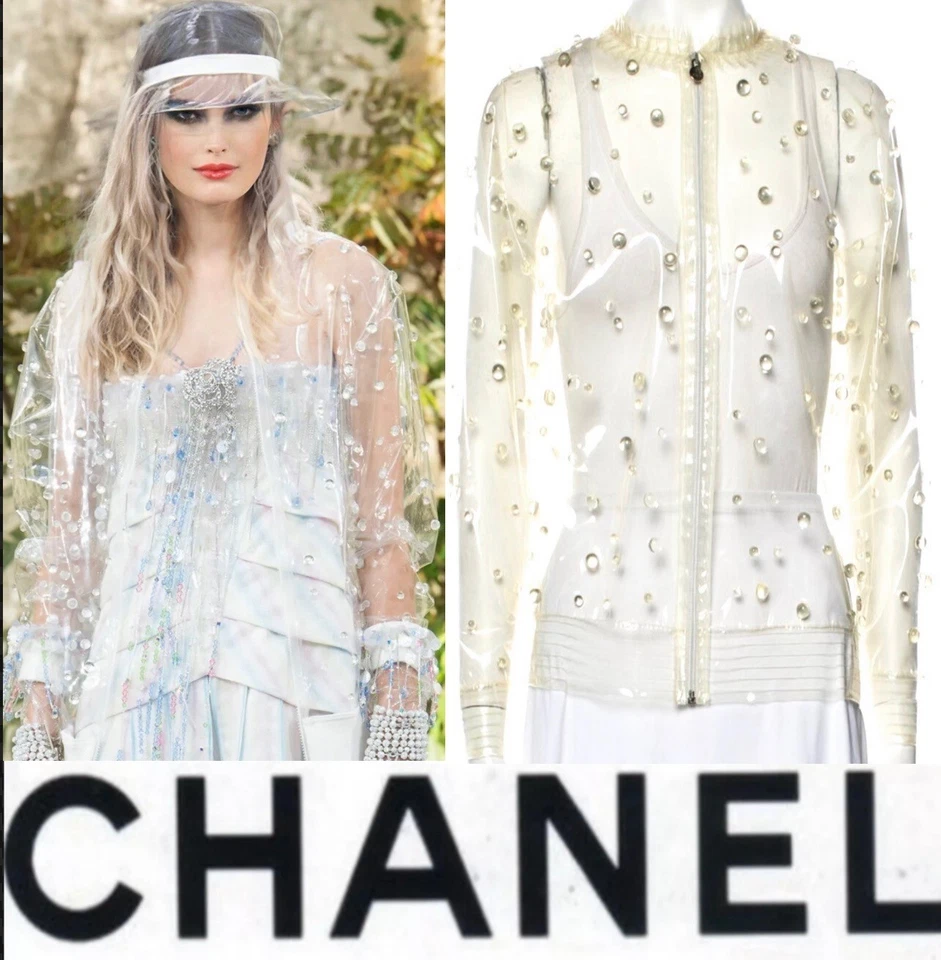 Nuevo Chanel 2018 Impermeable Perla Transparente Chaqueta 34 36 38 2 4 6 Abrigo Top Abrigo S M Foto 1 de 4