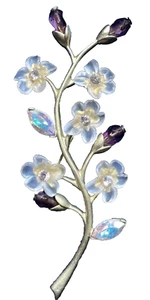 Broche prendedor floral tono dorado y estrás AVON 3,25" hoja púrpura crema transparente de colección - Imagen 1 de 8