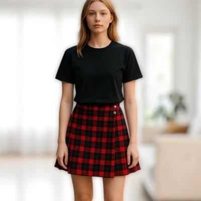 MK Womens Pleated Mini Skirt Y2K Retro Gingham Check Plaid Cute Goth Sz 2 - Image 1 of 4