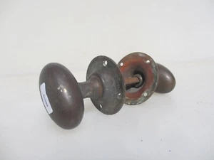 Victorian Brass Door Knobs Handles Plates Old Antique Oval Vintage Bronze - Picture 1 of 11