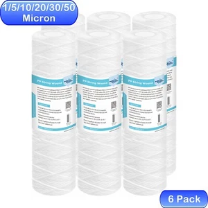 6 Pack 10" x 2.5" Whole House Well Water Filtration String Wound Sediment Filter - Picture 1 of 24