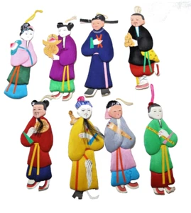 Immortals Eternity Chinese Mythology 8 Paper Silk Doll Ornaments in Box Vintage - Picture 1 of 9