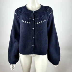 Boden Fluffy Ruffle Cardigan Women L NWT Alpaca Wool Button-up Sweater Navy - Picture 1 of 13