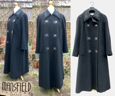 Abrigo De Colección MANSFIELD NEGRO Militar Línea A/MIDI Años 80, Botones DORADOS Reino Unido 12 en muy buena condición Foto 1 de 4