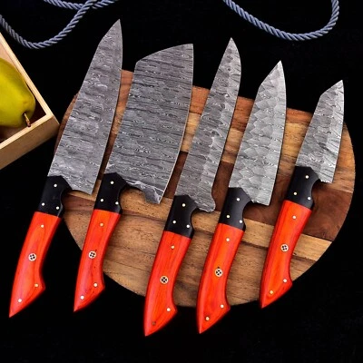 AJ SANITY KNIVES Custom Handmade Damascus steel chef Knives set kitchen knife set x256
