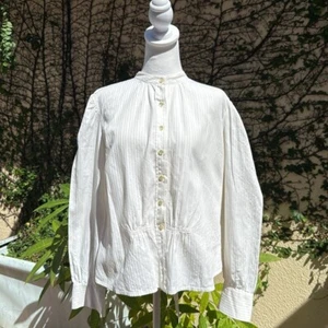 Lauren Ralph Lauren vintage off white striped button down Edwardian style blouse - Picture 1 of 14