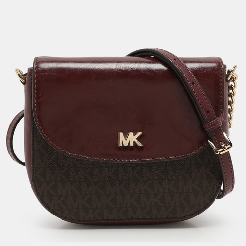 Tracolla Michael Kors bordeaux marrone firmata rivestita in tela e pelle Mott