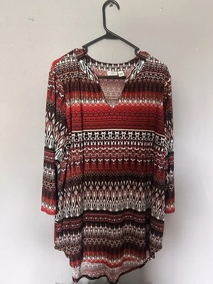 Top túnica mujer CATO talla 18/20W negro granate beige cuello en V manga corta  Foto 1 de 3