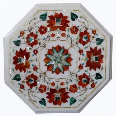 Elegant Marble Inlay Coffee Table Top – Handmade Stone Art Decor for Home Decor - Image 1 of 4