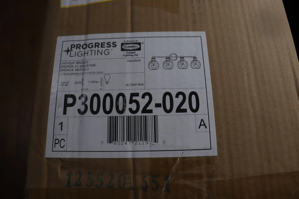  Progress Lighting 4 光透明玻璃沿海浴室梳妆灯古董青铜 — 第 1/4 张图片