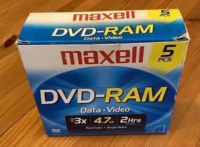 Maxell DVD-RAM DISC 4.7GB Rewritable /Data 5-Pack / Sealed DVDs Open Box - Image 1 of 3