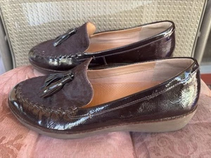 FitFlop Women's 10 Slip on Chocolate Patent Leather Tassel faux Pony Hair Shoes - Picture 1 of 8