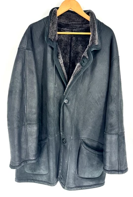 Vintage Black Genuine Sheepskin Shearling Fur Leather Jacket Coat Men's Sz L - Image 1 of 4
