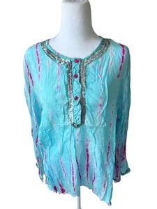 Women’s 100% Silk Blouse Size X-Large Embellished  - Picture 1 of 5