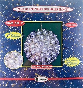 PALLA LED Ø17 CM DA 172 LED BIANCO FLASH SERIE LUCI NATALE SFERA DA APPENDERE - Foto 1 di 2